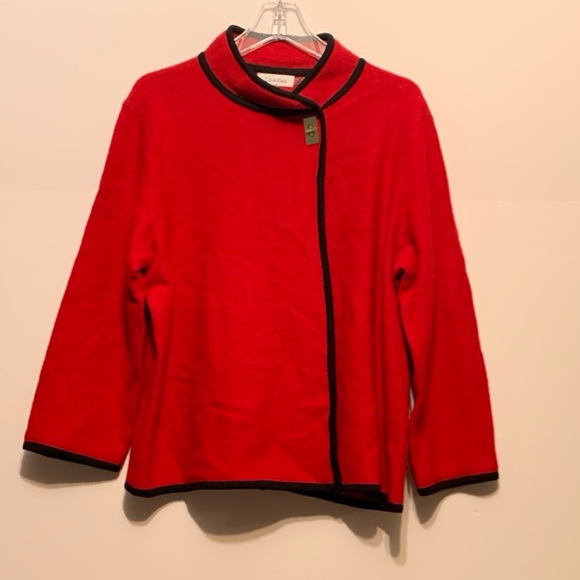 Calvin Klein Women’s Cardigan Sweater Wool Blend Large Red/Black - Picture 3 of 13